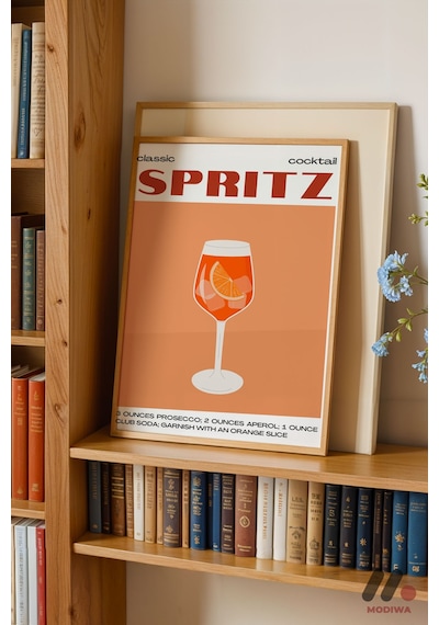 Spritz Kokteyl Posteri, Ahşap Çerçeveli Duvar Tablosu - Mutfak Dekorasyonu