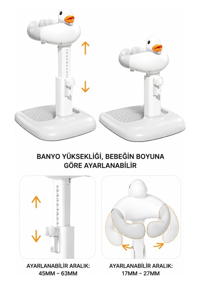 Ayarlanabilir Bebek Banyo Destek Standı Kaymaz Tabanlı Ergonomik Ördek Tasarımlı Bebek Banyo Istasyonu Diğer