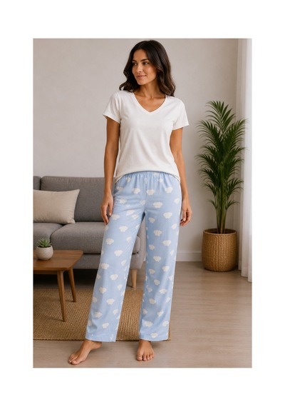 Mixxtrend Kadın Pamuklu Bulut Desen Pijama Takımı Mavi