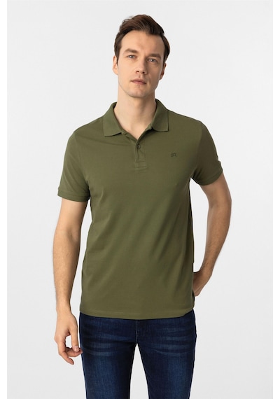 Süvari Haki Slim Fit Düz Polo Yaka Tişört Haki