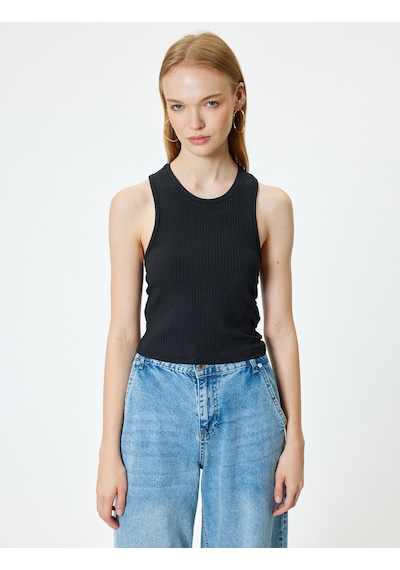 Koton Halter Yaka Atlet Fitilli Sırt Detaylı Kolsuz Slim Fit Siyah 4sal30353ık Siyah
