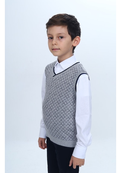 Toontoy Kids Toontoy Erkek Çocuk Regular Fit V Yaka Kare Desenli Okul Süveter - Garni & 2 İplik Gri Toontoy Kids Toontoy Erkek Çocuk Regular Fit V Yaka Kare Desenli Okul Süveter - Garni & 2 İplik Gri