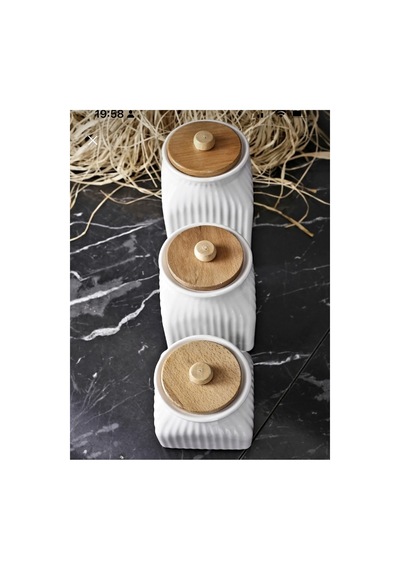 2 Li Set 6 Parça Bambu Standlı Papatya Porselen 1000ml Yağdanlık Ve 3 Lu Kavanoz Saklama Seti Beyaz Beyaz