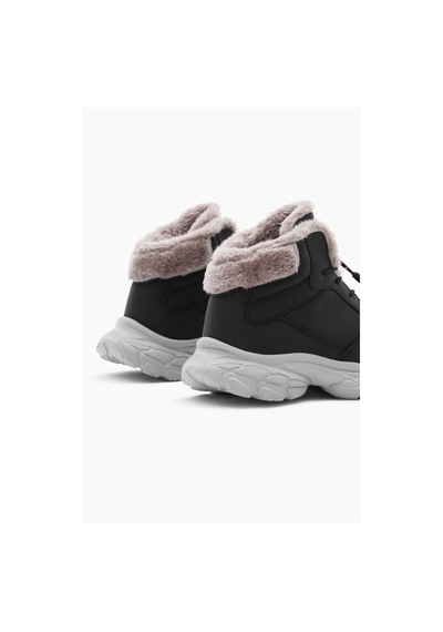 Tonny Black Çocuk Unisex Siyah Faylon Taban İçi Kürklü Lastik Bağcıklı Bot Tbals020 101 Siyah