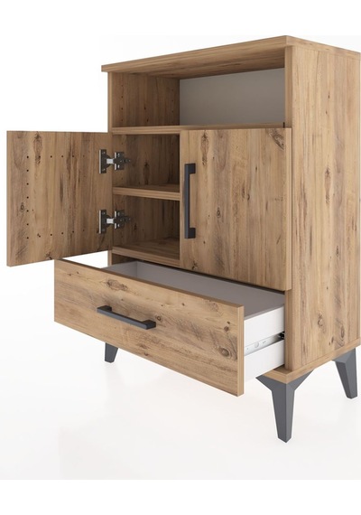 Arges Komodin 2 Raflı 2 Kapaklı 60x30x80 Çam-çam Çam