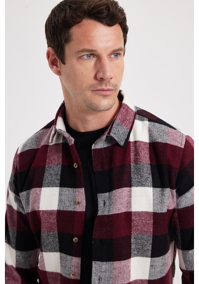 Tudors Erkek Slim Fit Dar Kesim Kareli Kışlık Oduncu Gömlek-42327 Bordo