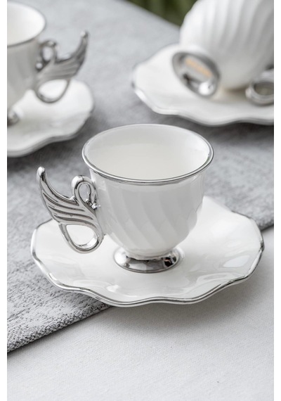 Jade 6 Kişilik Kahve Fincanı Takımı - 90 Ml Beyaz - Silver