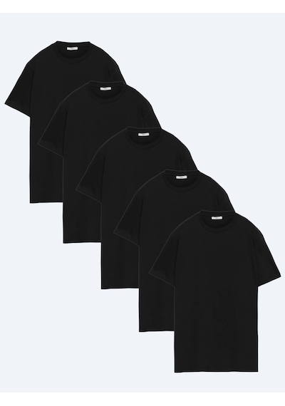 Kip Siyah 5li Düz %100 Pamuk T-shirt Çok Renkli