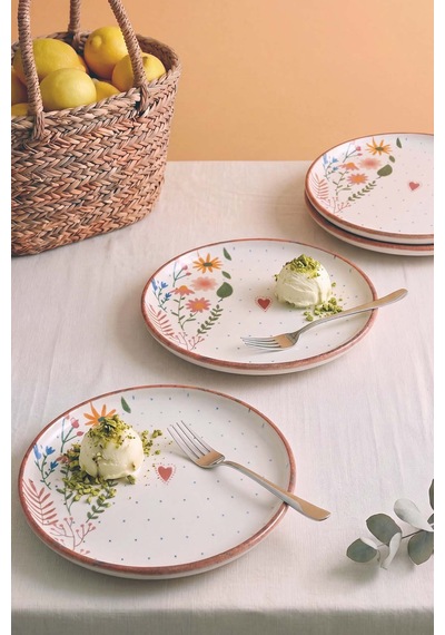 Kalpli Soft Bloom Nordic 4'lü Pasta & Sunum Tabağı 22 Cm Çok Renkli