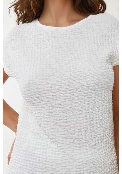Hiccup Dokulu Rahat Fit Kısa Kollu T-shirt Beyaz