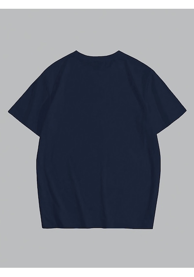 Unisex Dağ Baskılı Oversize Tshirt Lacivert
