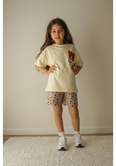 Jeliboomkidswear Kiz Çoçuk 3-10 Yaş Şortlu Kısa Kollu 2 Li Takım Krem - Kahve