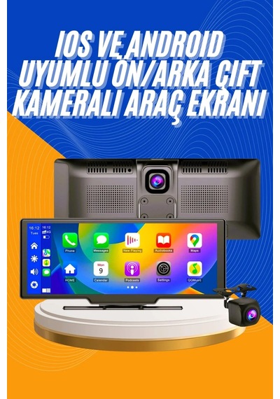 Belirtilmemiş Android Ve İos Uyumlu Ön Arka Çift Kameralı Araç Ekranı Dokunmatik Carplay