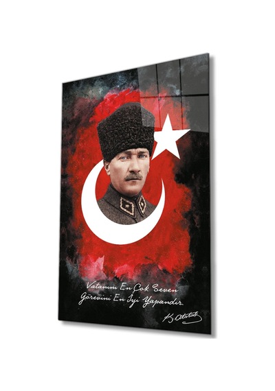 Miyrem Glasses Collection -a1^ Özlü Sözlü Atatürk Türk Bayrağı Cam Tablo