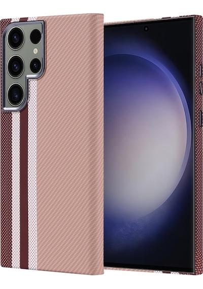 Samsung Galaxy Uyumlu S23 Ultra Karbon Fiber Desenli Ve Magsafe Şarj Özellikli Ultra Slim Phantom Premium Sert Pc Kapak Gold