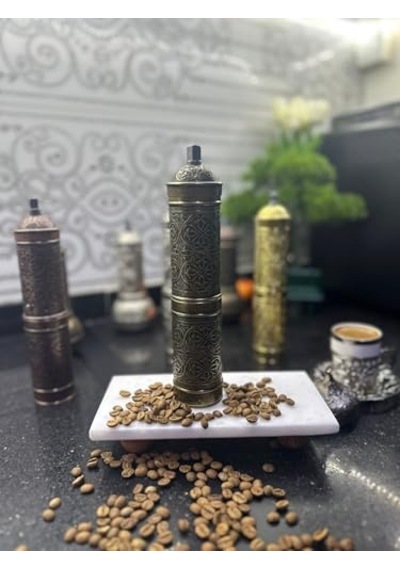 Ayrex Dmt Copper Home Antik Bakır Zamak El Yapımı Kahve Ve Baharat Değirmeni, Otantik Desenli, 22cm Yükseklik, 4.5c Genel