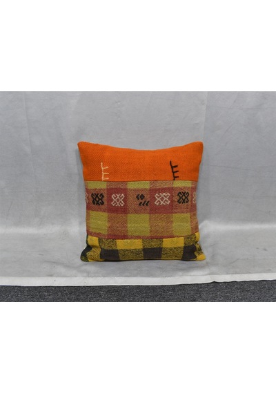 Zehra Abla Halı Yeni El Dokuma Patchwork Kırkyama Dekoratif Kilim Kırlent Yastık Kılıfı 6476 Çok Renkli