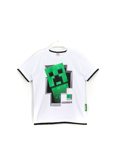 Erkek Çocuk Minecraft Creeper 3D Baskılı T-Shirt Beyaz