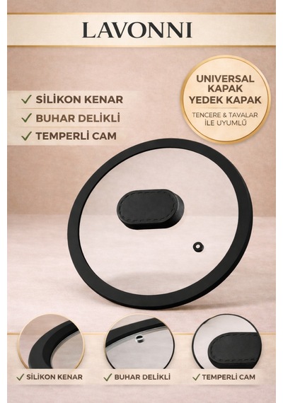 24 Cm Silikon Kenarlı Isıya Dayanıklı Buhar Delikli Tencere Kapağı Universal Yedek Kapak Siyah