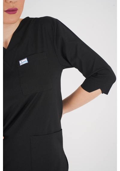 Unisex Siyah Violet Model Scrubs Takım Doktor Hemşire Üniforması Siyah