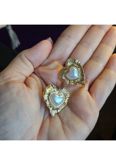 Slowshe-inci Detaylı Kalpli Vintage Küpe Gold