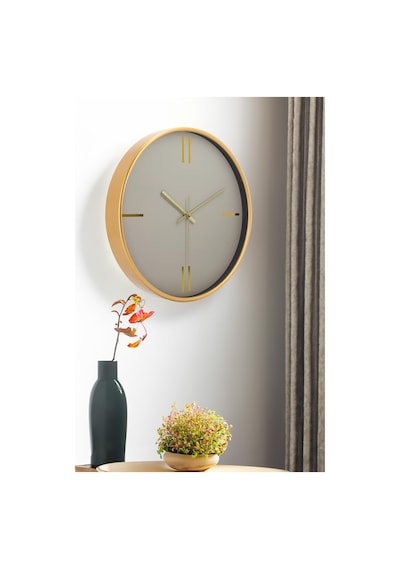 Dekoratif Krem Kadran Çizgili Rakam Gold Duvar Saati 29.5 Cm Altın
