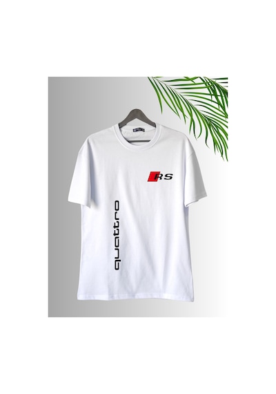 Dafri Rs Baskılı Sıfır Yaka Kaliteli Pamuklu T-shirt Beyaz