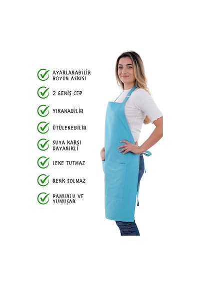 Sevilya Simple Ayar Askılı Mutfak Önlüğü Açık Mavi