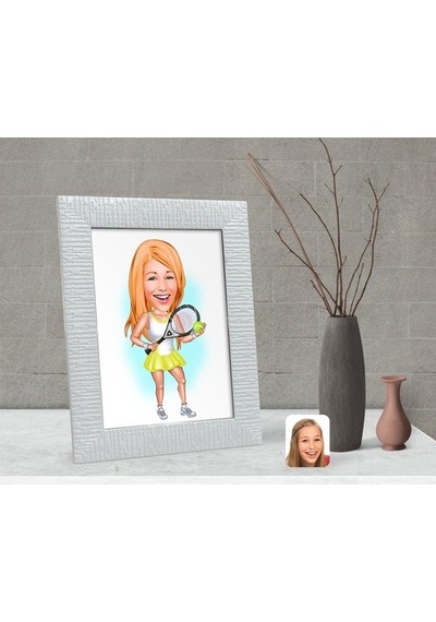 Kişiye Özel Kadın Tenis Oyuncusu Karikatürlü Dekoratif Çerçeve-2