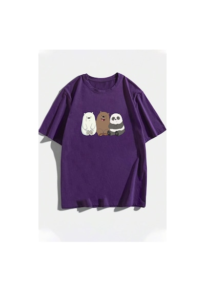 Uyguntarz Unisex Kafadar Ayılar Tasarım Tshirt Mor