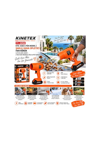 Fön Model Şarjlı Hava Üfleyici Fan Körük 21v - 220-240v Toz-kar-mangal Üfle - Pet Kurut Üfleme Ktx-3463