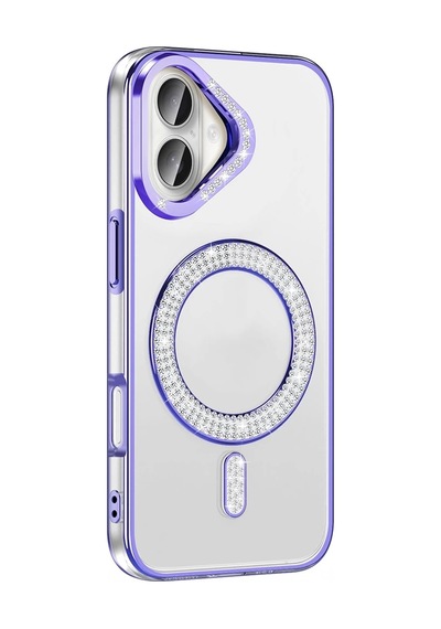 Apple Uyumlu iPhone 16 Plus Kılıf Pırlanta Taş Tasarımlı M-safe Şarj Özellikli Zore Karetta Silikon Kapak