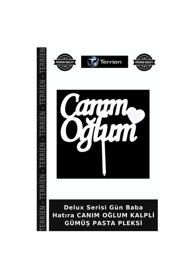 Delux Serisi Gün Baba Hatıra Canım Oğlum Kalpli Gümüş Pasta Pleksi