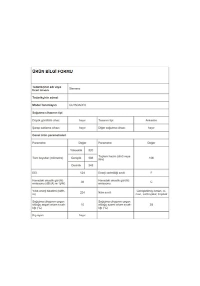 Siemens GU15DADF0 106 LT 3 Çekmeceli Ankastre Derin Dondurucu