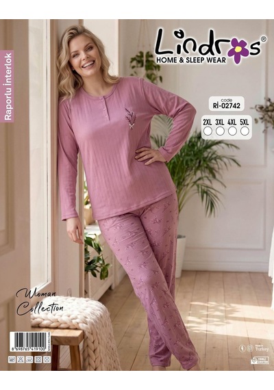 Boyraz Lindros Kadın Düğme Yaka Raporlu İnterlok Kışlık Battal Pijama Takımı 02742 - 1 Adet Gülkurusu Boyraz Lindros Kadın Düğme Yaka Raporlu İnterlok Kışlık Battal Pijama Takımı 02742 - 1 Adet Gülkurusu