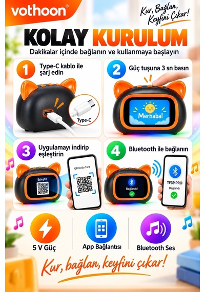 Tf39 Pro Yapay Zekalı Bluetooth Hoparlör - Renkli Ekran, Rgb Işık, Alarm Ve Saat