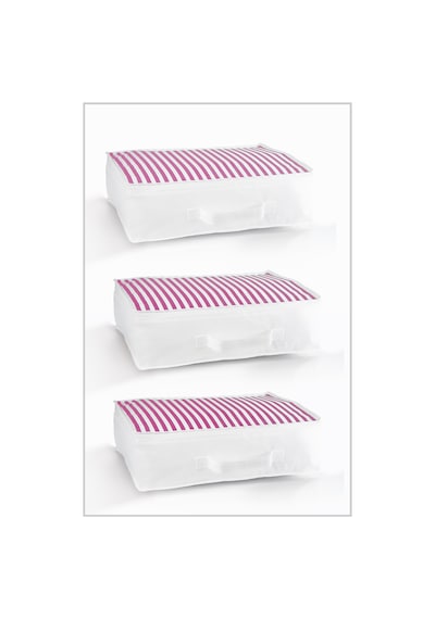 Vedsey Orta Boy Pembe Çizgili Hurç & Baza Altı -dolap İçi -sandık İçi Düzenleyici 3 Lü Set 53x44x20cm Pembe