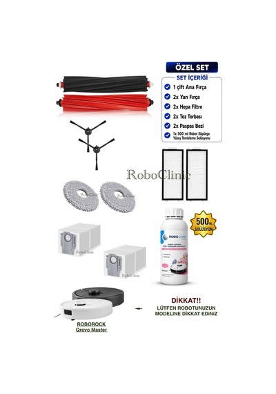 Roborock Qrevo Master Robot Süpürge Uyumlu Yedek Parça Seti Toz Torba, Fırça, Filtre, Mop Paspas, Deterjan