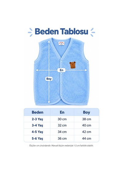 Beniizle Ayıcık Detaylı Unisex Peluş Yelek Mavi