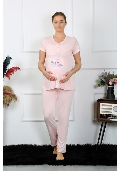 Akbeniz Kadın Kısa Kol Hamile Lohusa Pijama Takımı Pudra 45210-pudra