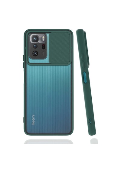 Noktaks - Xiaomi Uyumlu Xiaomi Poco X3 Gt - Kılıf Slayt Sürgülü Arkası Buzlu Lensi Kapak - Koyu Yeşil