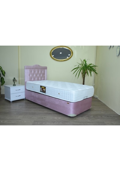 Baza TayTüyü PEMBE Model Silinir Kapitone başlık Metal Fırın Boya Ortopedik Yatak 90*190cm El Yapım