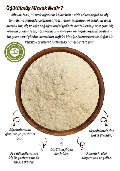 Yörem Afyon %100 Saf Misvak Ağaçlarının Elde Edilen Yenebilir Öğütülmüş Misvak Tozu Salvadora Persica 60gr.