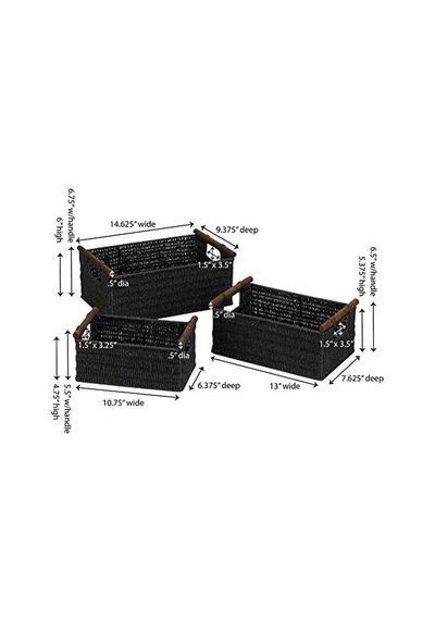 Ev Essentials Sepet Seti, Ahşap Kulplar, 3'lü Set 000 Açık Krem