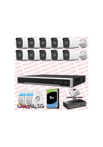 Provzen Hikvision 10 Kameralı 4mp Ip Colorvu 3.0 Güvenlik Sistemi Aı İnsan Araç Algılama Mikrofon Ve Işıklı Alarm