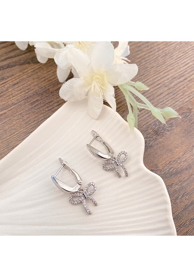 Fiyonk Küpe Sallantılı Zirkon Taşlı Çelik Silver