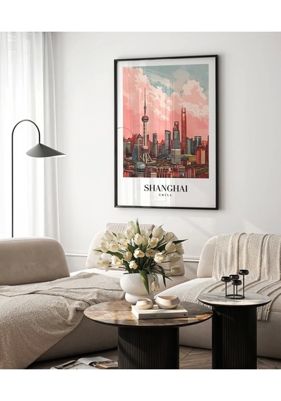 Çerçevesiz Poster Shanghai Gökyüzüne Yükselen Şehir