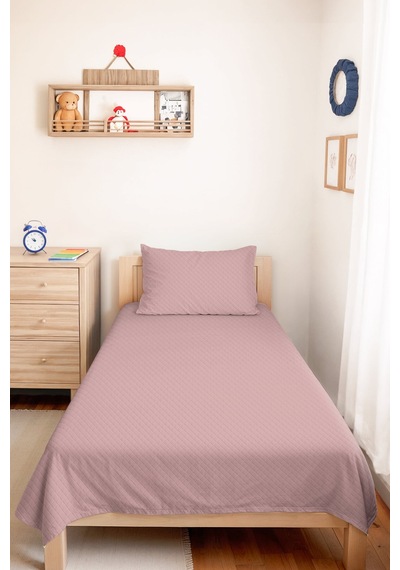 Pudra Minimal Genç Odası Tek Kişilik Pike Takımı - Kapitone Modern Pembe 160x220 Cm Yatak Örtüsü Pastel Gökyüzü Aurası