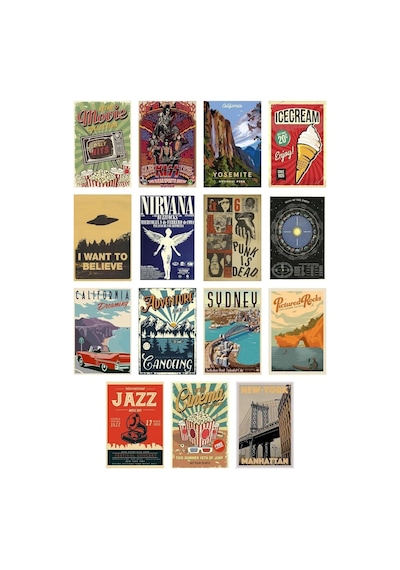 Postifull Retro Poster Seti - Kolaj Seti - Oda Dekoru - Duvar Posteri - Yapışkanlı - Duvar Dekoru - 60 Adet