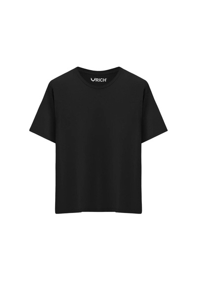 Rich Erkek %100 Pamuk Oversize Tişört Basic Bisiklet Yaka Kısa Kollu T-shirt SIYAH